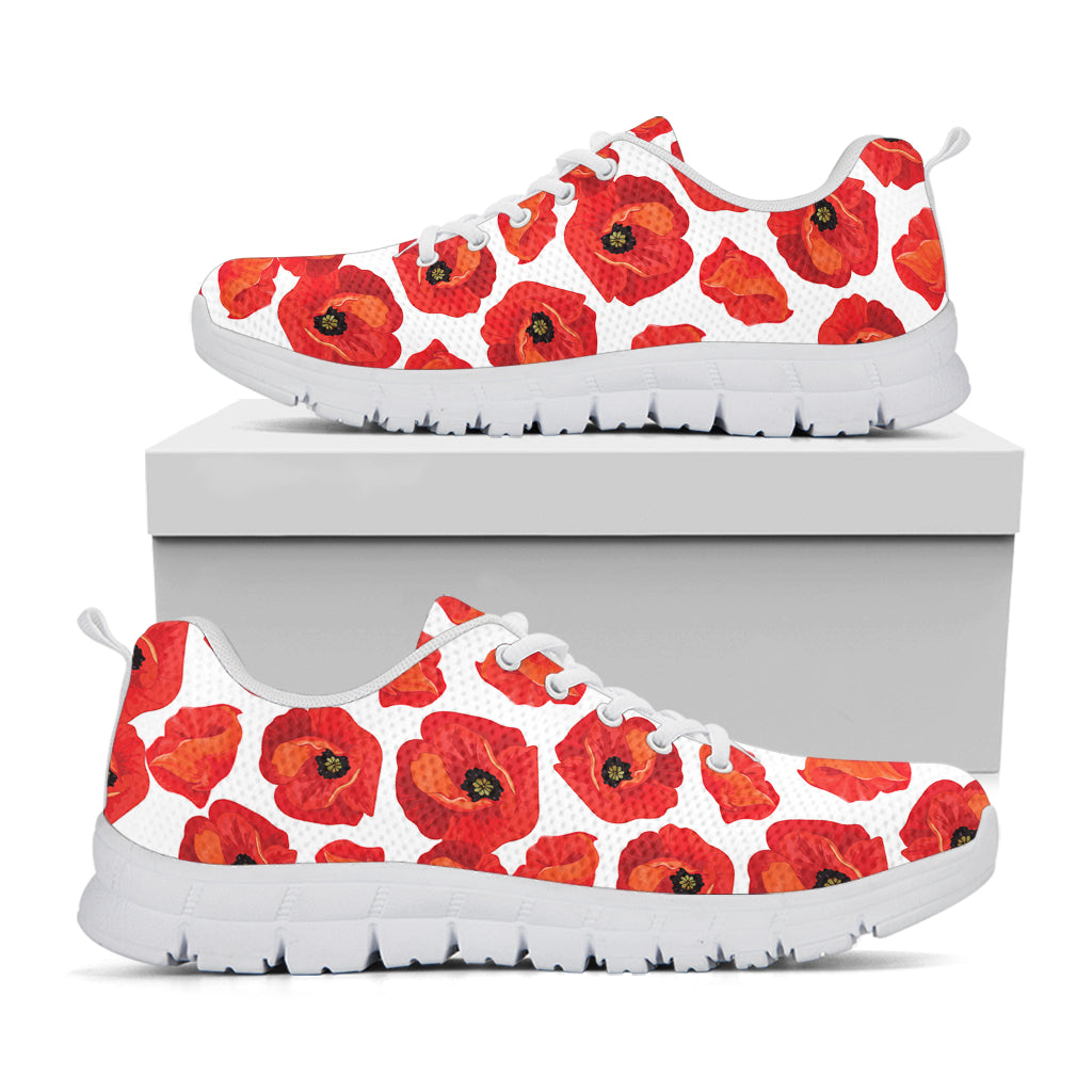 Red Poppy Pattern Print White Sneakers