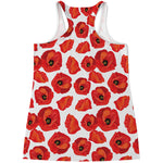 Red Poppy Pattern Print Women's Racerback Tank Top