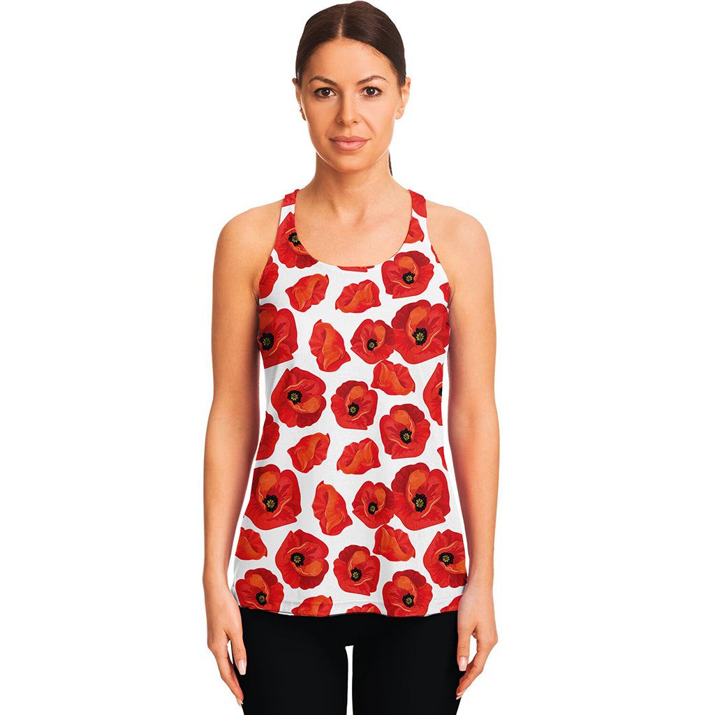Red Poppy Pattern Print Women's Racerback Tank Top