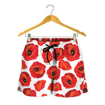 Red Poppy Pattern Print Women's Shorts