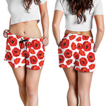 Red Poppy Pattern Print Women's Shorts