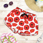 Red Poppy Pattern Print Women's Shorts
