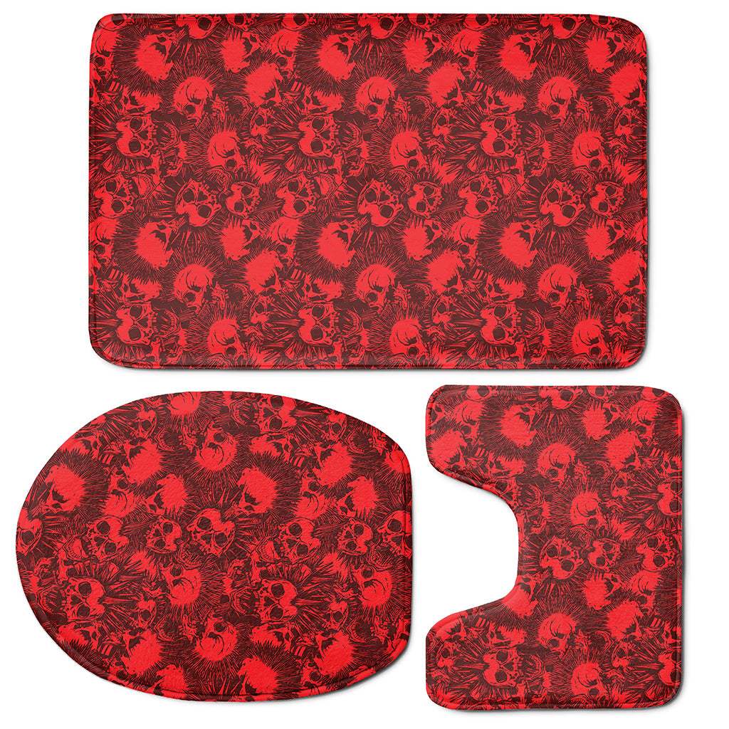 Red Punk Skull Pattern Print 3 Piece Bath Mat Set