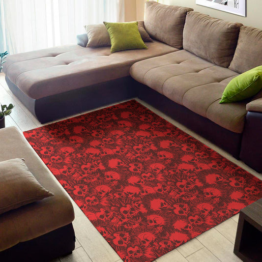 Red Punk Skull Pattern Print Area Rug