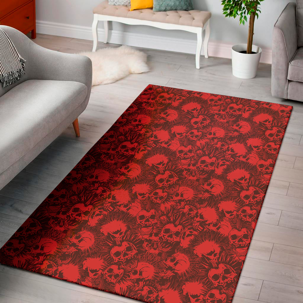 Red Punk Skull Pattern Print Area Rug