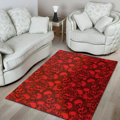 Red Punk Skull Pattern Print Area Rug