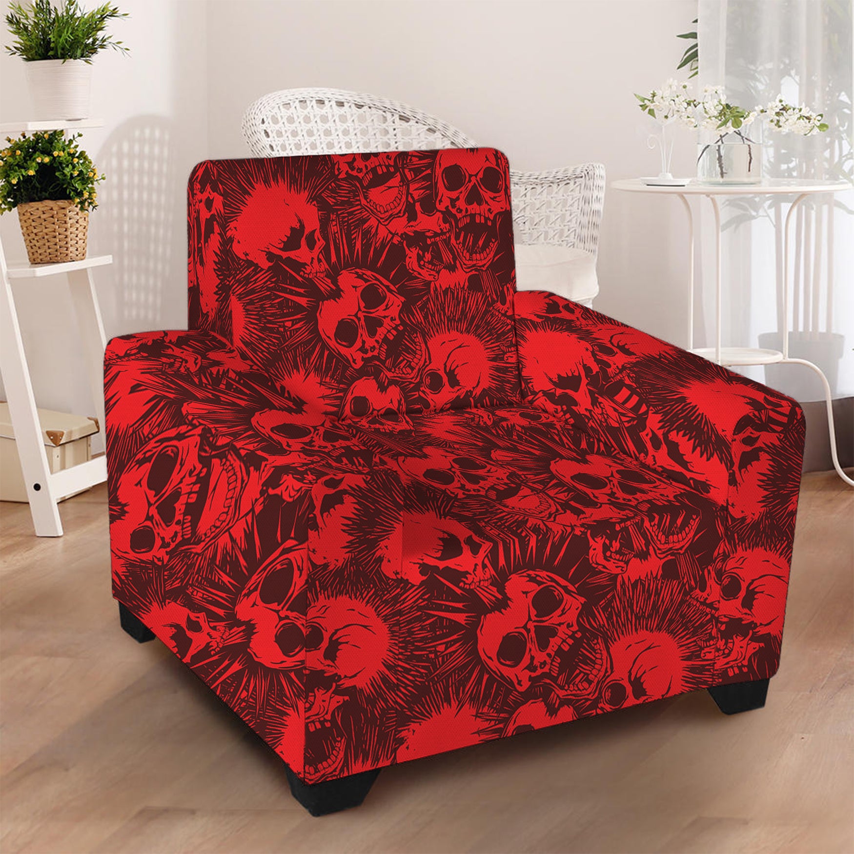 Red Punk Skull Pattern Print Armchair Slipcover