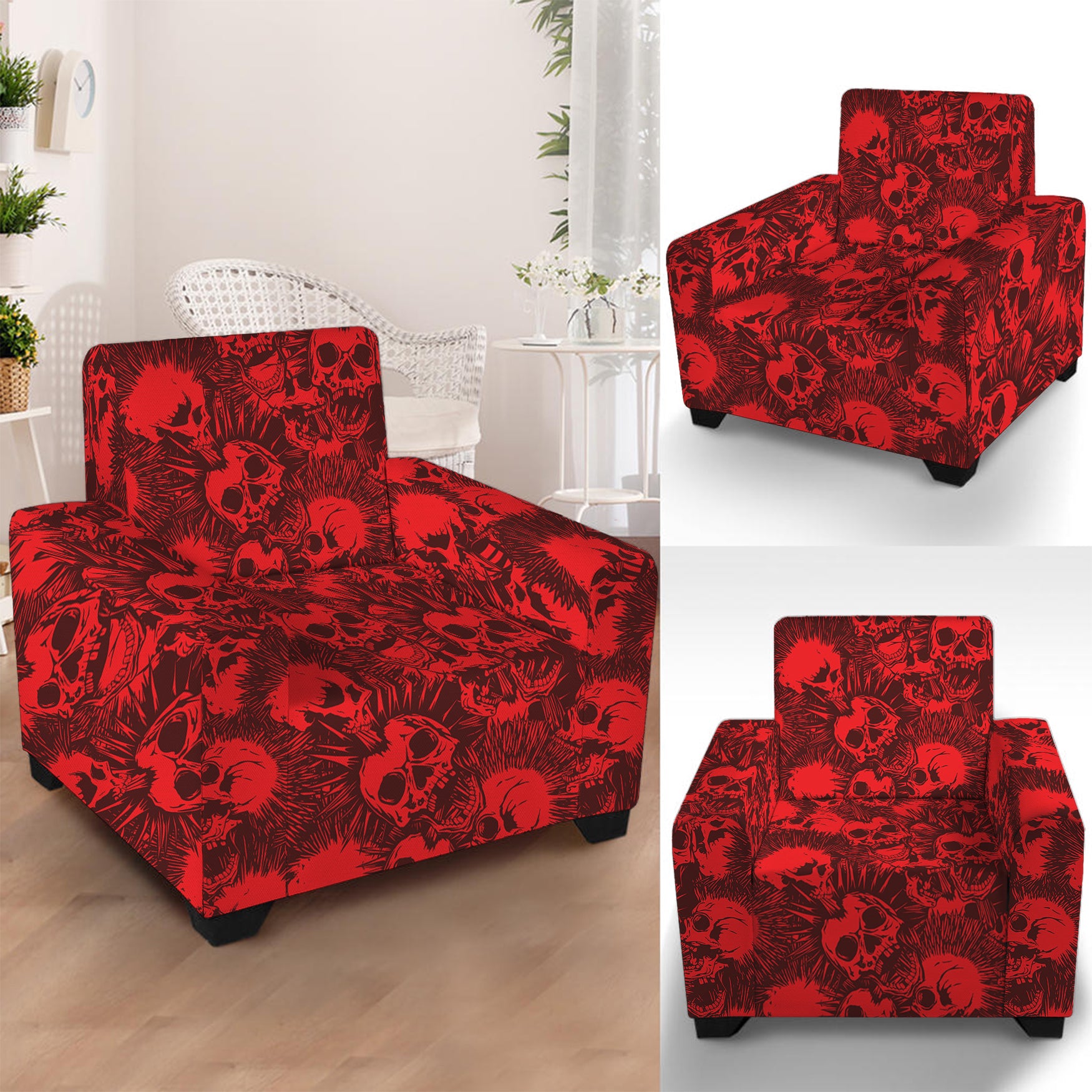 Red Punk Skull Pattern Print Armchair Slipcover