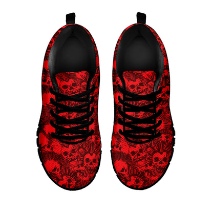Red Punk Skull Pattern Print Black Sneakers
