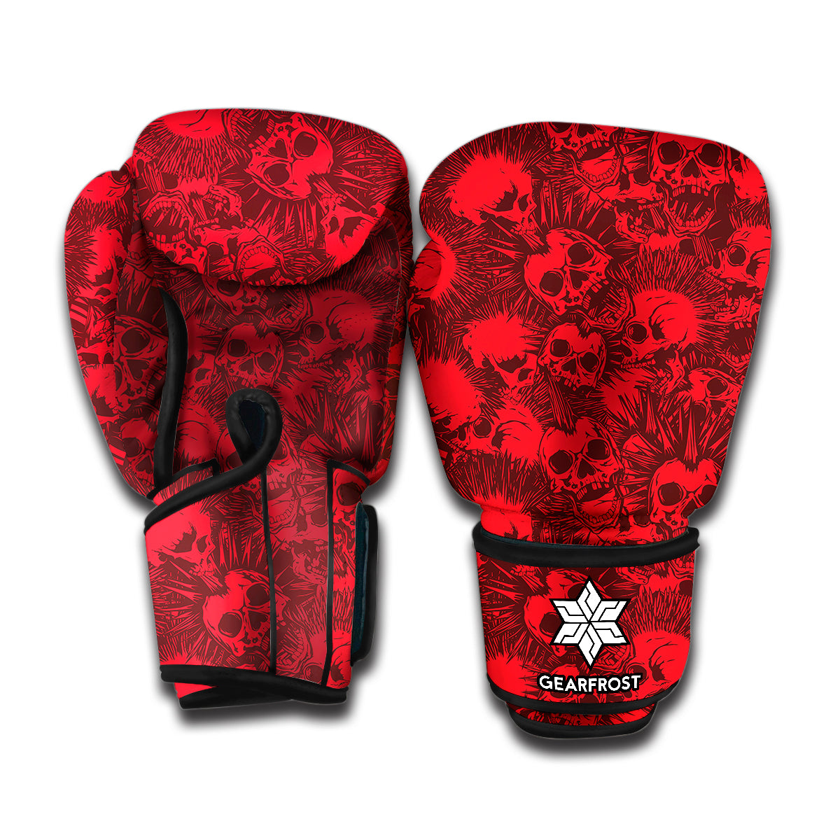Red Punk Skull Pattern Print Boxing Gloves