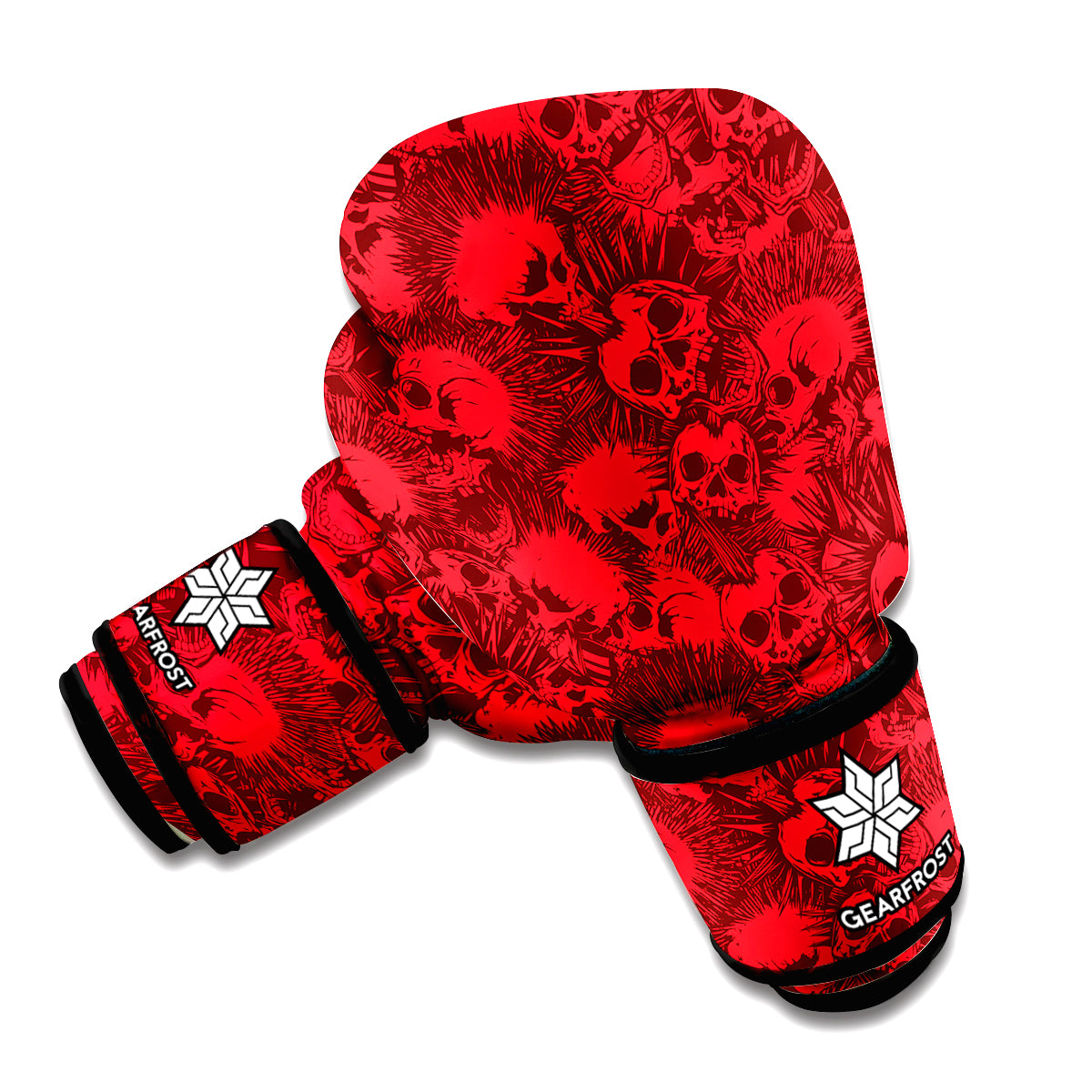 Red Punk Skull Pattern Print Boxing Gloves