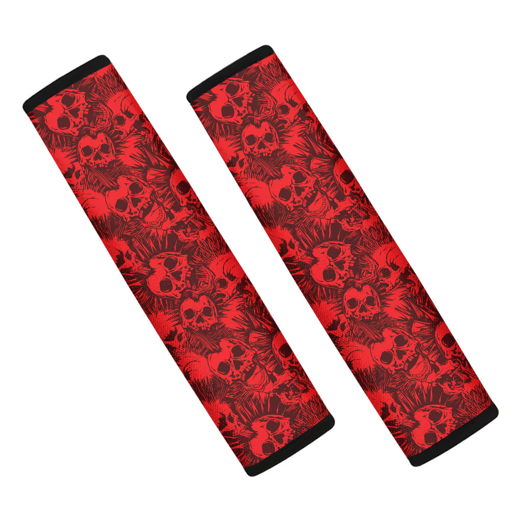 Red Punk Skull Pattern Print Car Seat Belt Covers