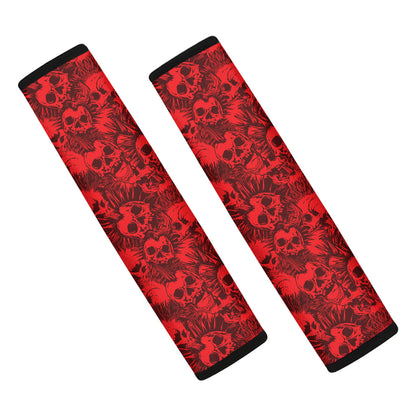 Red Punk Skull Pattern Print Car Seat Belt Covers