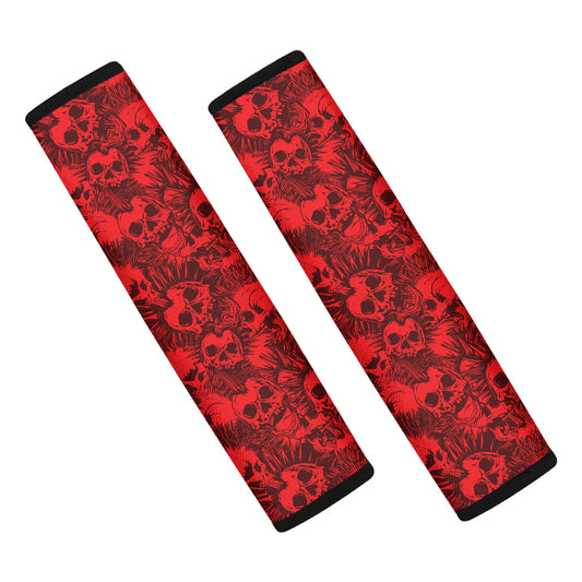 Red Punk Skull Pattern Print Car Seat Belt Covers