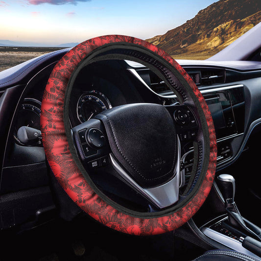 Red Punk Skull Pattern Print Car Steering Wheel Cover