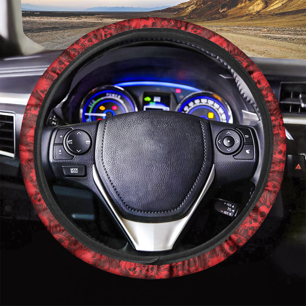 Red Punk Skull Pattern Print Car Steering Wheel Cover