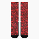 Red Punk Skull Pattern Print Crew Socks