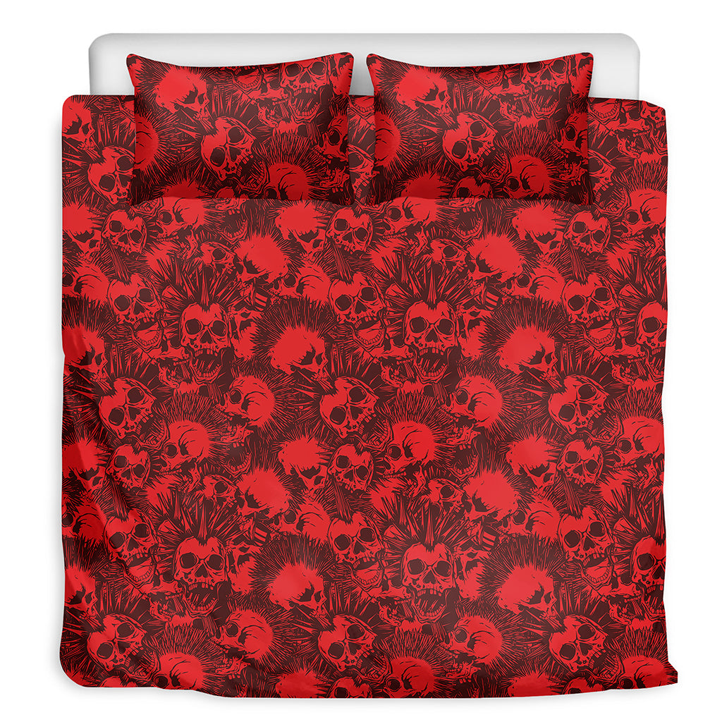 Red Punk Skull Pattern Print Duvet Cover Bedding Set