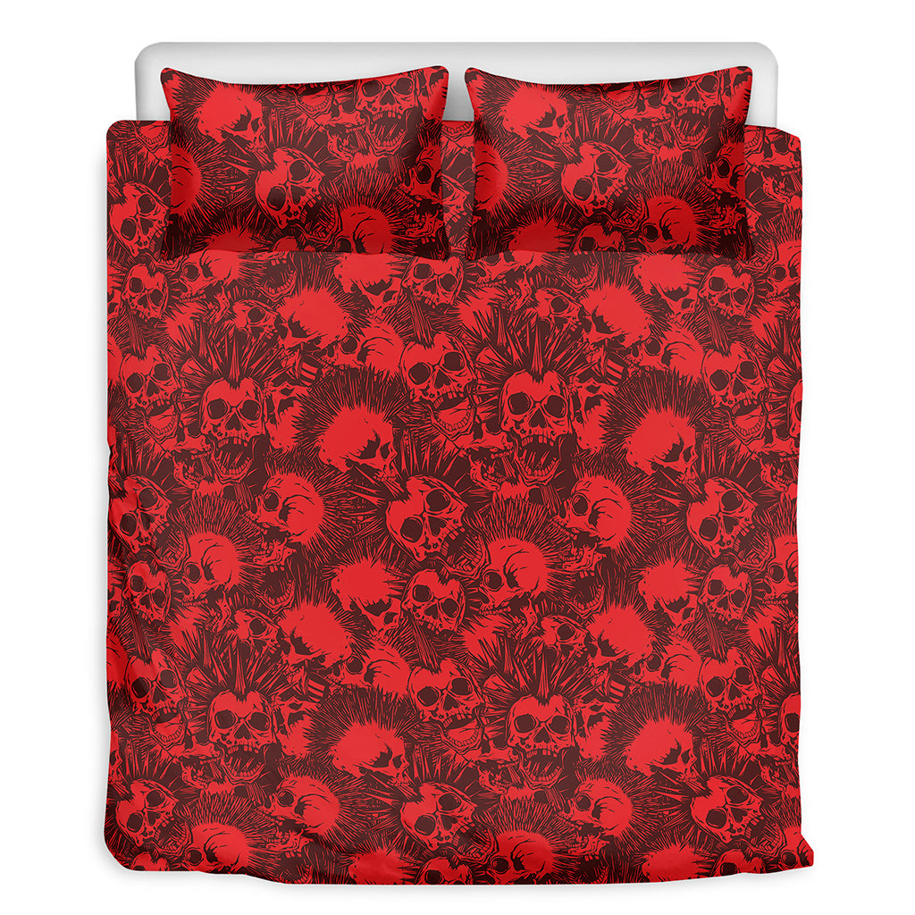 Red Punk Skull Pattern Print Duvet Cover Bedding Set