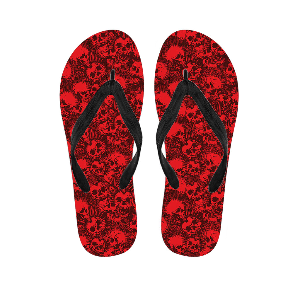 Red Punk Skull Pattern Print Flip Flops