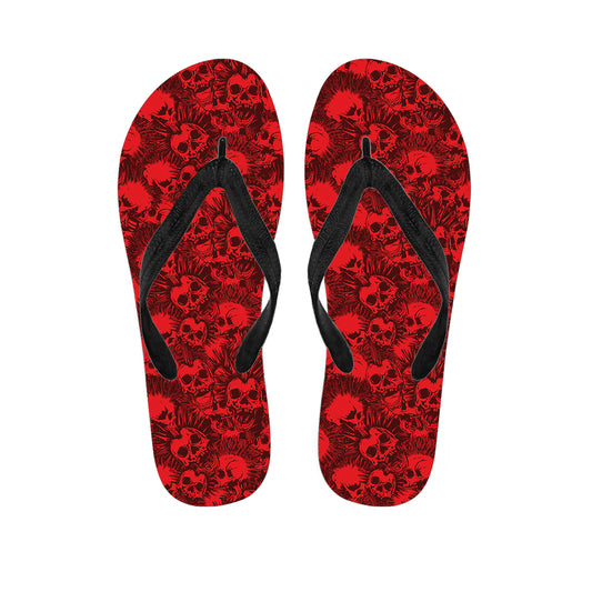 Red Punk Skull Pattern Print Flip Flops