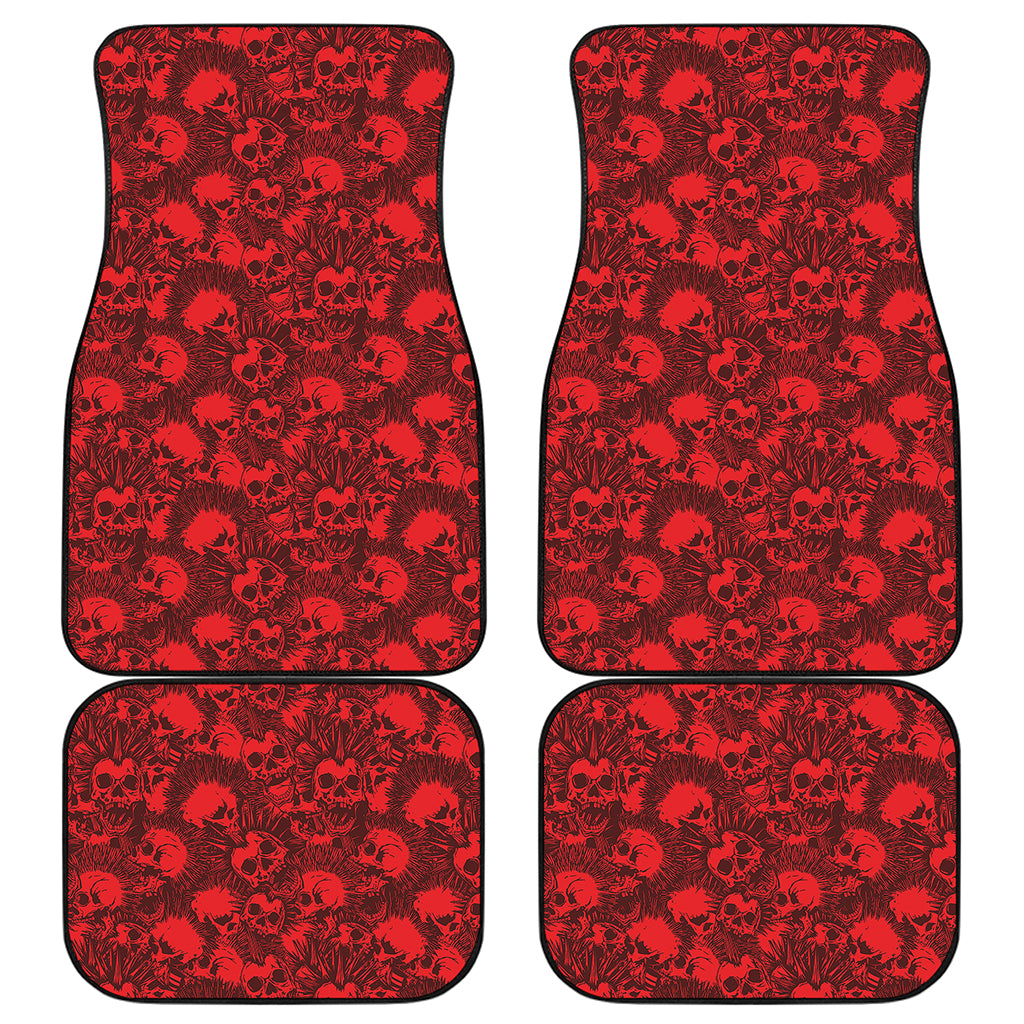 Red Punk Skull Pattern Print Front and Back Car Floor Mats