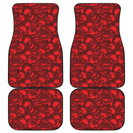 Red Punk Skull Pattern Print Front and Back Car Floor Mats