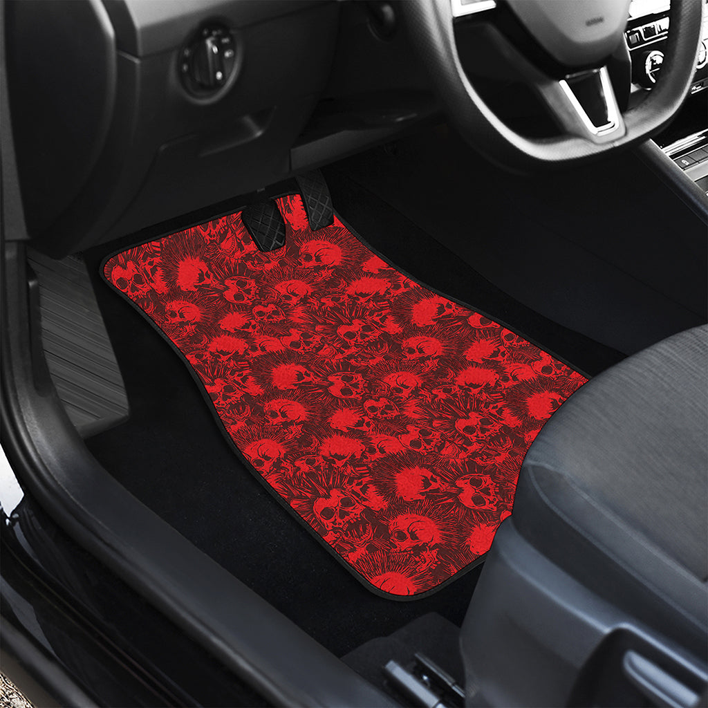 Red Punk Skull Pattern Print Front and Back Car Floor Mats