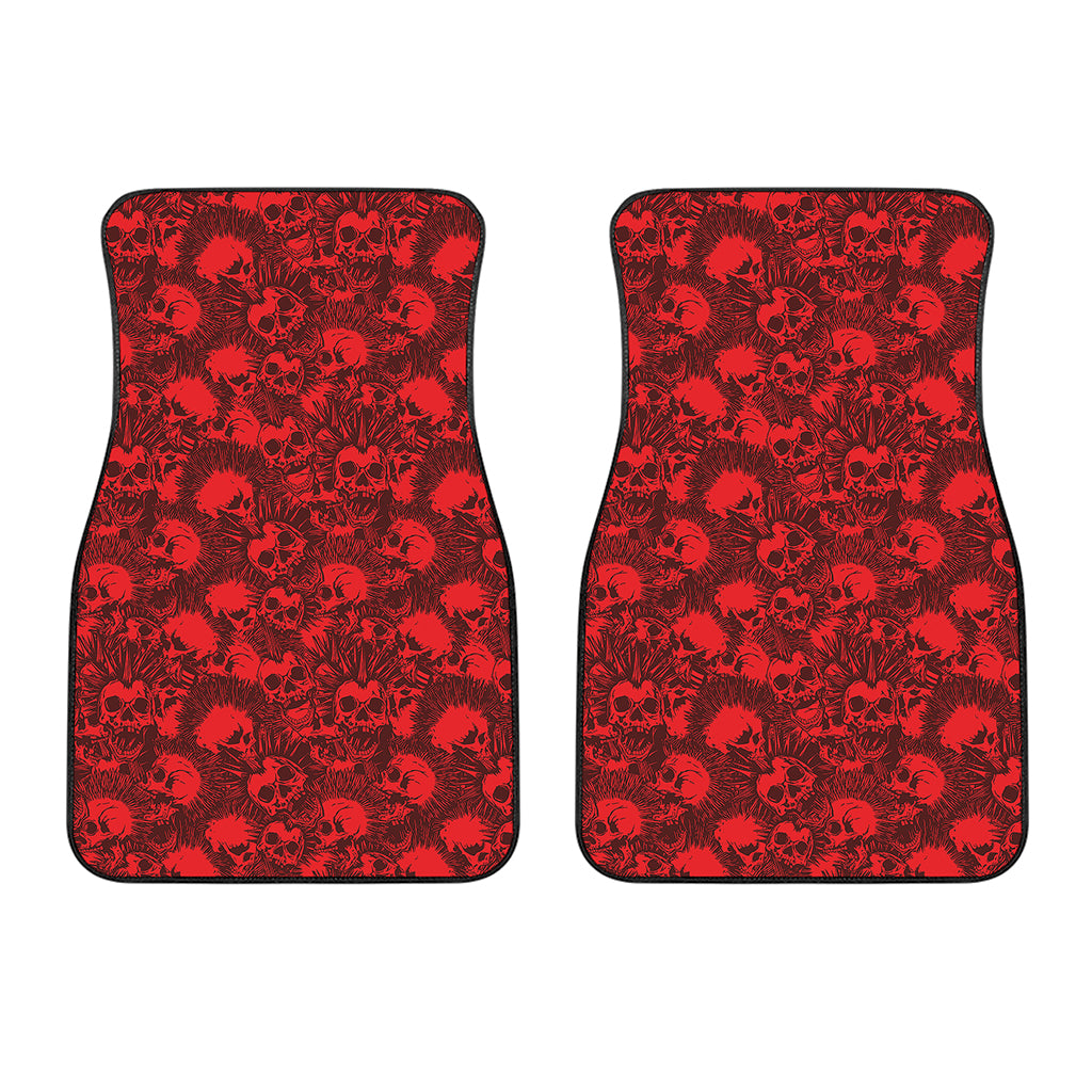Red Punk Skull Pattern Print Front Car Floor Mats