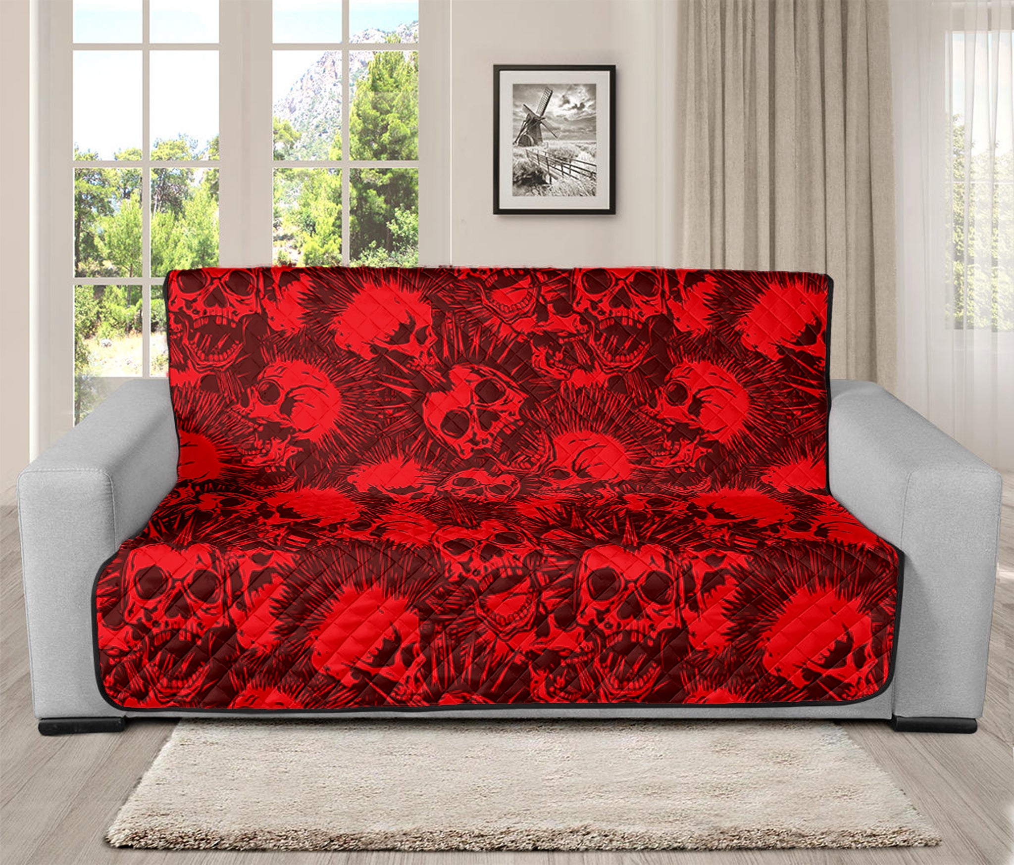 Red Punk Skull Pattern Print Futon Protector