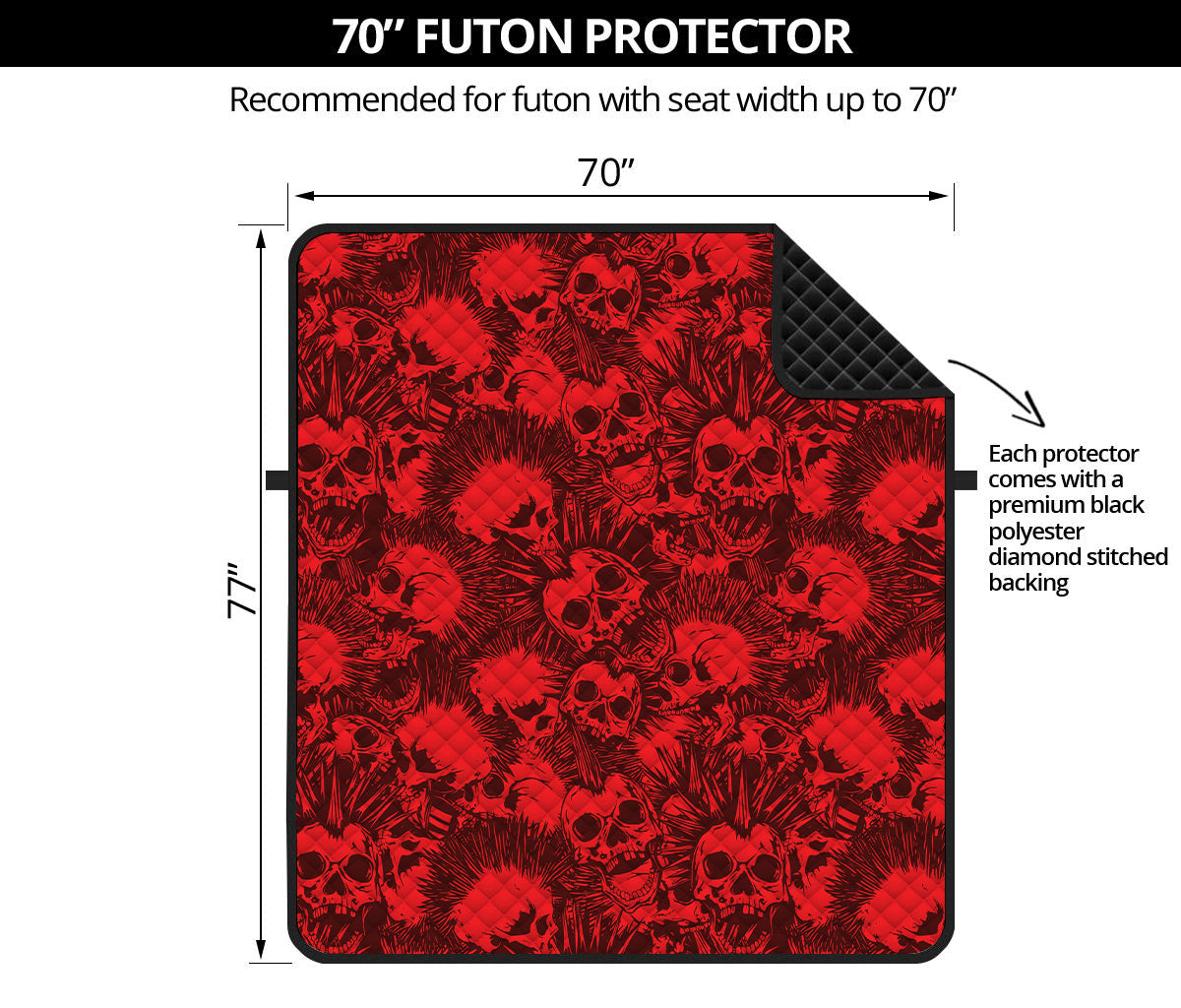 Red Punk Skull Pattern Print Futon Protector