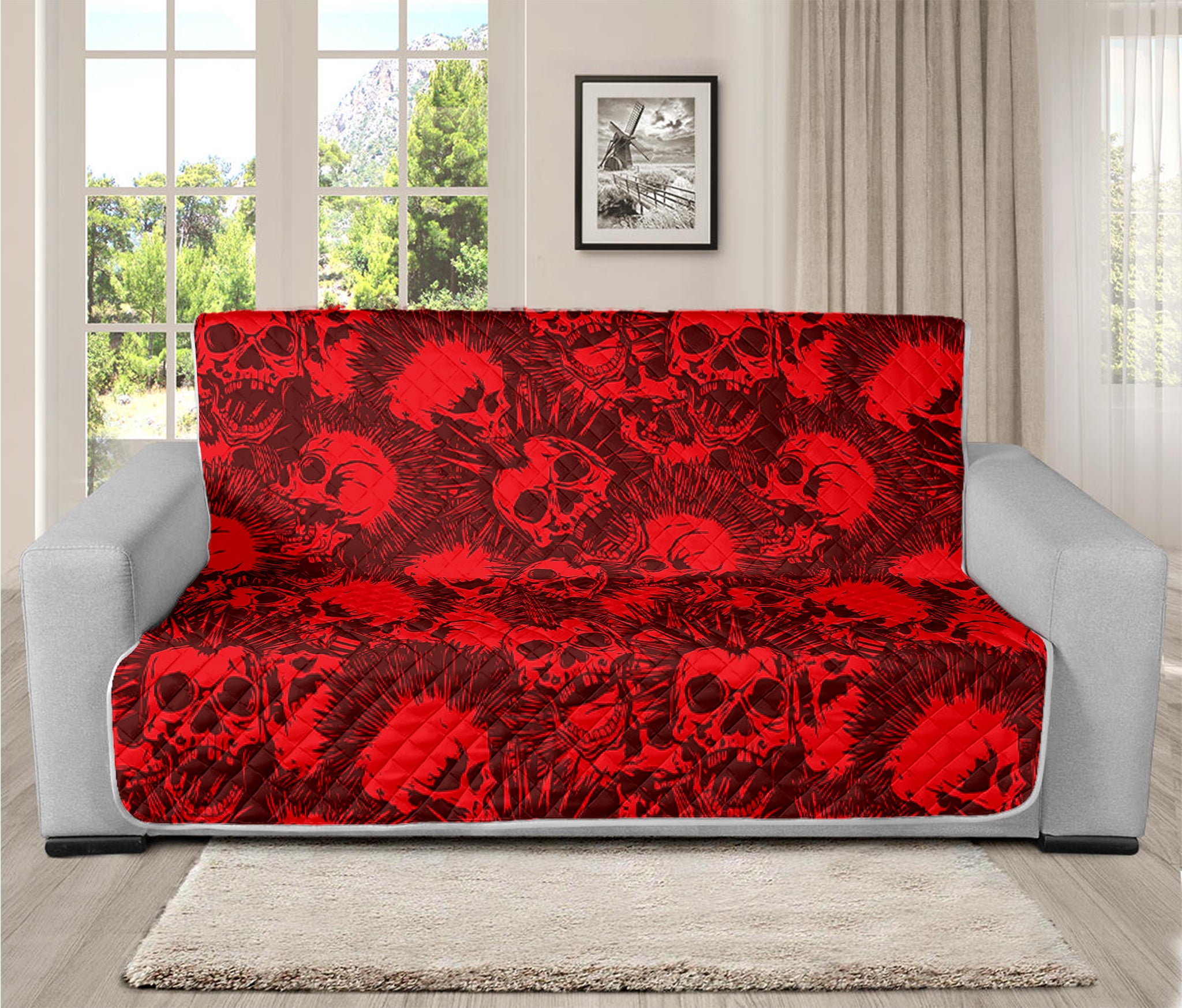 Red Punk Skull Pattern Print Futon Protector