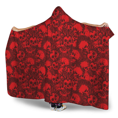 Red Punk Skull Pattern Print Hooded Blanket