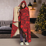 Red Punk Skull Pattern Print Hooded Blanket