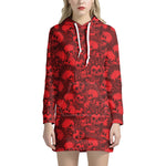 Red Punk Skull Pattern Print Hoodie Dress