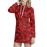 Red Punk Skull Pattern Print Hoodie Dress