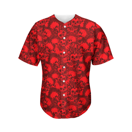 Red Punk Skull Pattern Print Men's Baseball Jersey