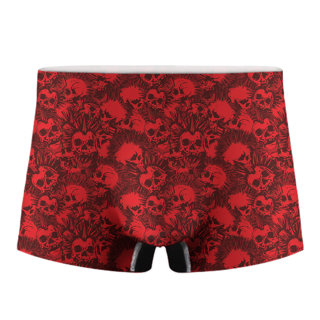 Red Punk Skull Pattern Print Men's Boxer Briefs