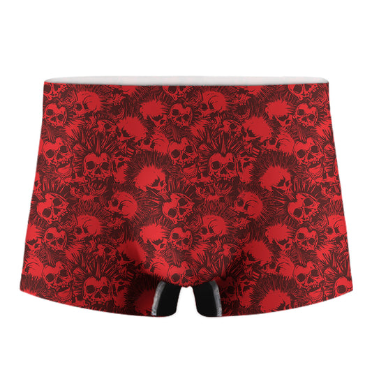 Red Punk Skull Pattern Print Men's Boxer Briefs