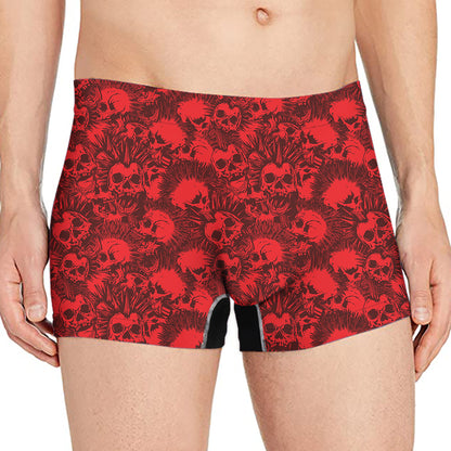 Red Punk Skull Pattern Print Men's Boxer Briefs