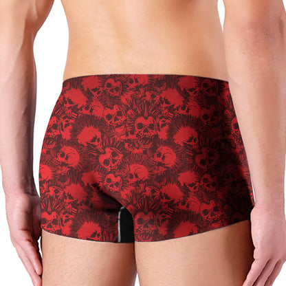 Red Punk Skull Pattern Print Men's Boxer Briefs