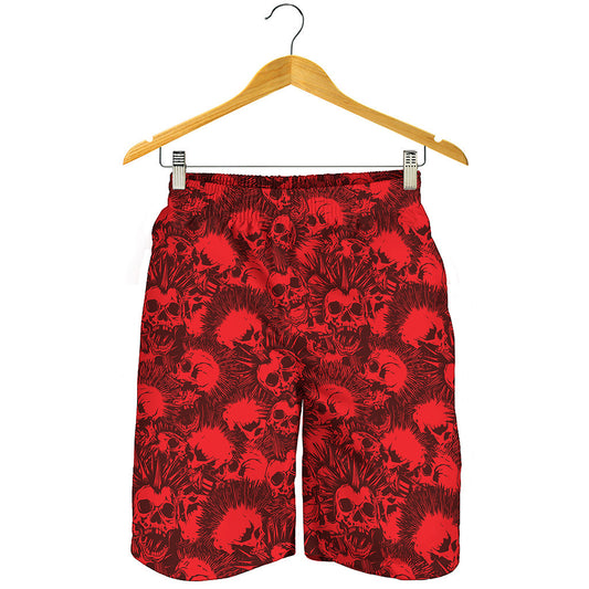 Red Punk Skull Pattern Print Men's Shorts
