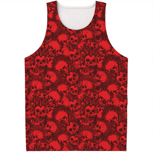 Red Punk Skull Pattern Print Men's Tank Top