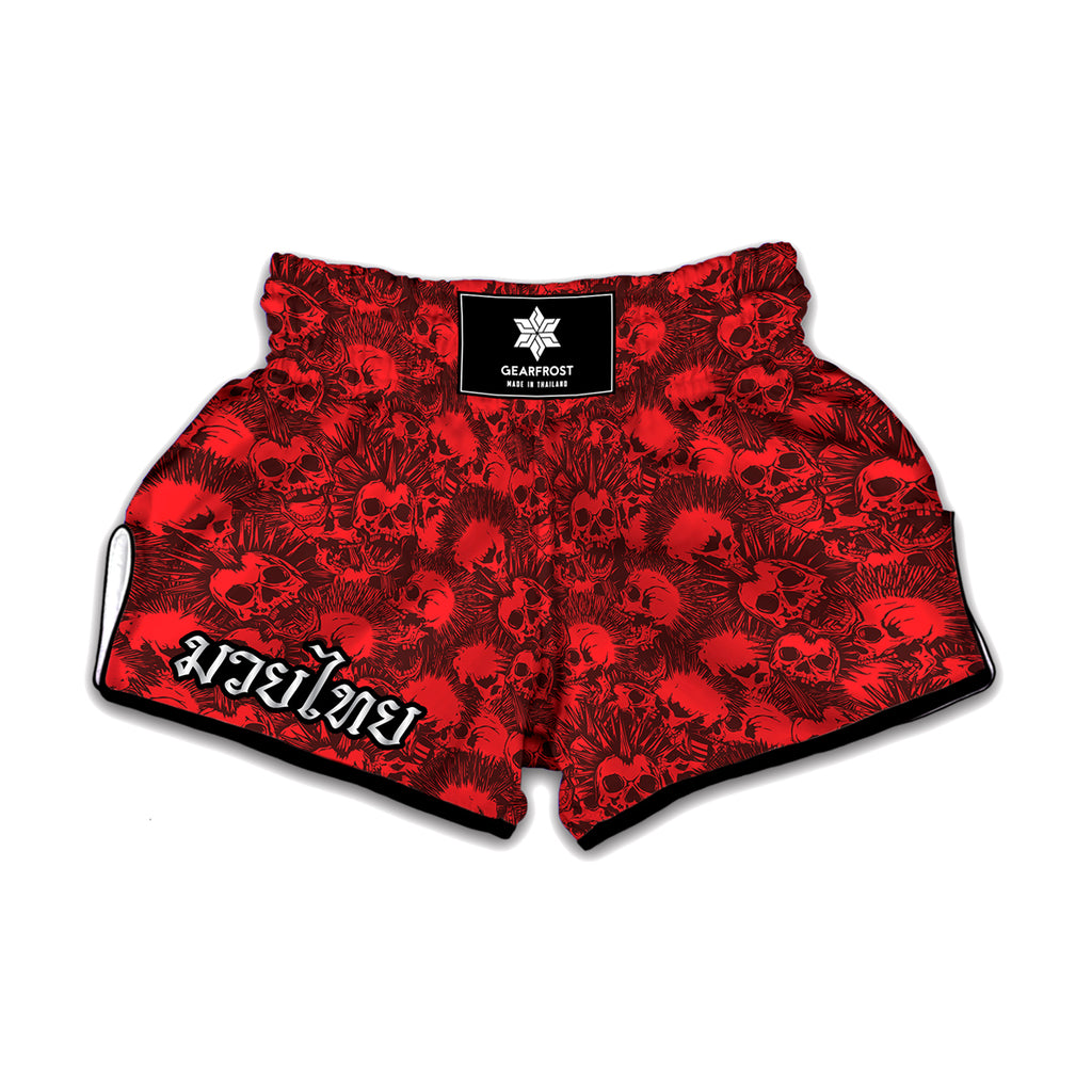 Red Punk Skull Pattern Print Muay Thai Boxing Shorts