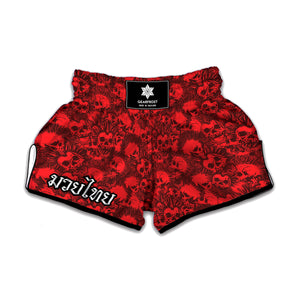 Red Punk Skull Pattern Print Muay Thai Boxing Shorts