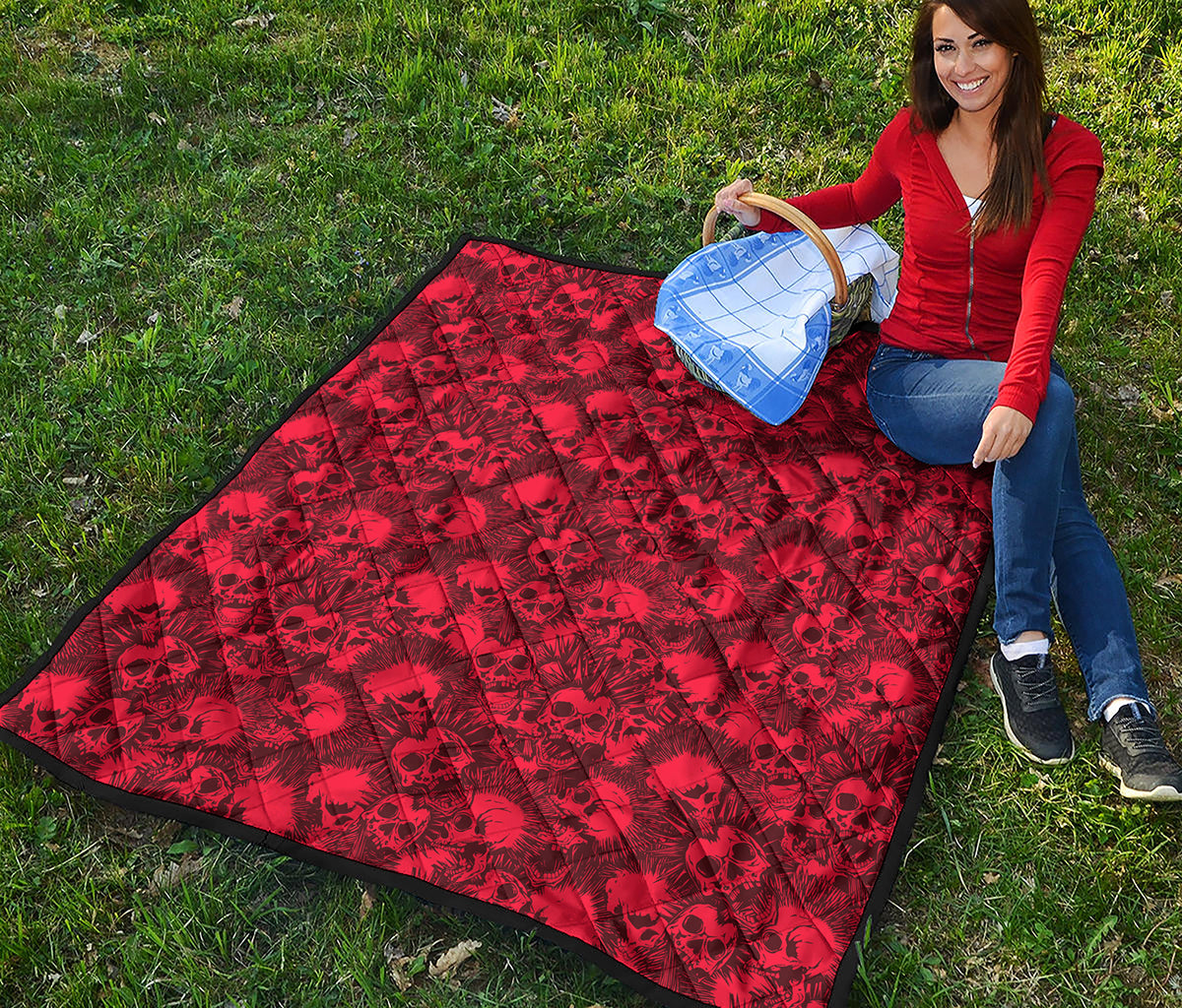 Red Punk Skull Pattern Print Quilt