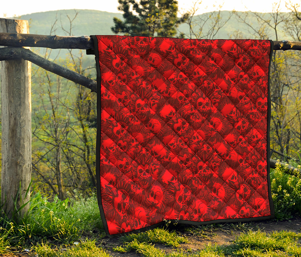 Red Punk Skull Pattern Print Quilt