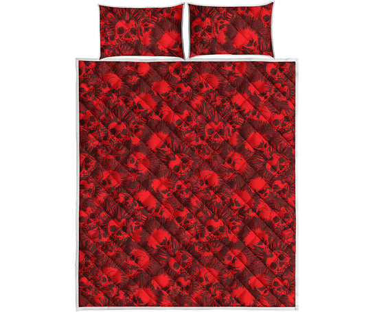 Red Punk Skull Pattern Print Quilt Bed Set