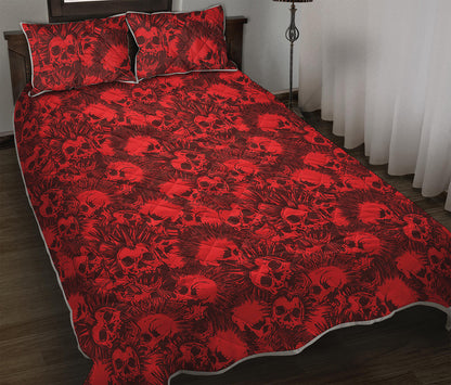 Red Punk Skull Pattern Print Quilt Bed Set