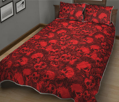 Red Punk Skull Pattern Print Quilt Bed Set